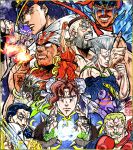  absurdres adversarial_noise aqua_eyes ashiya_kouhei balrog_(street_fighter) balrog_(street_fighter)_(cosplay) beard black_hair black_hat blank_eyes blonde_hair blue_eyes breath_weapon breathing_fire bun_cover chun-li chun-li_(cosplay) claw_(weapon) commentary_request cosplay crossdressing crossdressing_(mtf) dark-skinned_male dark_skin dhalsim dhalsim_(cosplay) dio_brando dog double_bun dougi earrings electricity energy_ball evil_grin evil_smile eyepatch facial_hair fingerless_gloves fire flattop gloves goatee green_tank_top grey_hair grin guile guile_(cosplay) hair_bun hat headband heart heart_eyepatch hierophant_green highres hol_horse holding holding_earrings holding_jewelry holding_mask iggy_(jojo) imposter_captain_tennille jean_pierre_polnareff jewelry jojo_no_kimyou_na_bouken joseph_joestar joseph_joestar_(old) kakyoin_noriaki ken_masters ken_masters_(cosplay) kujo_jotaro m._bison m._bison_(cosplay) mask mma_gloves mohammed_avdol mohawk parody purple_eyes purple_hair purple_hat red_eyes red_hair red_hat red_headband ryu_(street_fighter) ryu_(street_fighter)_(cosplay) sagat sagat_(cosplay) signature smile stand_(jojo) star_platinum stardust_crusaders steely_dan street_fighter street_fighter_ii_(series) tank_top vanilla_ice vega_(street_fighter) vega_(street_fighter)_(cosplay) watermark weapon zangief zangief_(cosplay) 