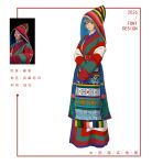  1girl 2026 blue_eyes chinese_commentary chinese_text commentary_request eborel full_body grey_hair highres looking_at_viewer multicolored_robe original photo-referenced photo_inset red_lips reference_inset short_hair sleeves_past_fingers sleeves_past_wrists solo standing tibetan_clothes veil white_background 