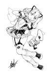  1girl animal_ear_hairband animal_ears asymmetrical_bangs bag bell black_thighhighs cat_ear_hairband cat_ears commentary dress esoul fake_animal_ears full_body garter_straps ghost_hair_ornament greyscale hair_ornament hairband hairclip highres looking_to_the_side maid maid_headdress megaphone monochrome neck_bell official_alternate_costume simple_background solo sunna_(afternoon_tea_break)_(zenless_zone_zero) sunna_(zenless_zone_zero) thighhighs white_background winged_bag wings zenless_zone_zero 