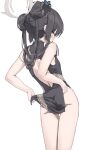 1girl absurdres ass back back_cutout bare_shoulders black_dress black_hair blue_archive blush breasts butterfly_hair_ornament chinese_clothes clothing_cutout double_bun dragon_print dress grey_eyes hair_bun hair_ornament halo highres kisaki_(blue_archive) long_hair looking_at_viewer looking_back pelvic_curtain qipao scarlet_(wv0102) short_dress side_slit small_breasts thighs twintails 