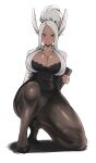  1girl absurdres alternate_costume alternate_hairstyle animal_ears ass_visible_through_thighs bighead333 black_bra black_shoes black_skirt boku_no_hero_academia bra breasts cleavage clipboard collarbone commentary_request covered_navel dark-skinned_female dark_skin hair_bun high-waist_skirt high_heels highres holding holding_clipboard korean_commentary large_breasts long_eyelashes long_hair looking_at_viewer mirko office_lady on_one_knee open_clothes open_shirt panties panties_under_pantyhose pantyhose parted_bangs pumps rabbit_ears rabbit_girl red_eyes shadow shirt shoes skirt solo thick_thighs thighs toe_cleavage underwear white_hair white_panties white_shirt 