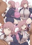  1boy 1girl :>= anilingus animal_bag bag becky-4545 big_belly black_jacket breasts brown_skirt cat_bag censored commentary_request completely_nude cum cum_on_body danganronpa_(series) danganronpa_2:_goodbye_despair facial fellatio fellatio_gesture flipped_hair hetero highres jacket large_breasts long_sleeves male_pubic_hair miniskirt mosaic_censoring multicolored_hair nanami_chiaki neck_ribbon nude open_clothes open_jacket oral paizuri panties penis pink_bag pink_panties pink_ribbon pubic_hair ribbon rusty_trombone skirt speech_bubble tongue tongue_out translation_request two-tone_hair underwear 