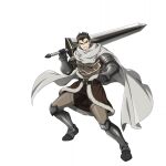  1boy armor armored_boots artist_request belt black_belt black_gloves black_hair boots breastplate brown_armor brown_pants cape clenched_hand full_body fur_trim game_asset gloves goblin_slayer! gold_trim greatsword green_eyes grey_armor hair_slicked_back hand_up heavy_warrior_(goblin_slayer!) highres looking_at_viewer male_focus official_art over_shoulder pants scar scar_on_face short_hair simple_background smile solo standing sword sword_over_shoulder teeth third-party_source transparent_background two-handed_sword vambraces weapon weapon_over_shoulder white_cape 