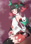  1boy 1girl absurdres after_handjob assertive_female bare_shoulders black_hair black_sleeves black_thighhighs blush bow censored clothing_cutout commentary_request cum cum_on_body detached_sleeves facial femdom green_bow green_halo hair_bow hair_ornament halo handjob hetero highres large_variant_set mosaic_censoring multicolored_hair multiple_hair_bows nangong_yu navel navel_cutout ng1sh8 open_mouth penis pink_hair red_background red_eyes simple_background sitting sitting_on_lap sitting_on_person textless_version thigh_sex thighhighs twintails variant_set white_wings wings zenless_zone_zero 