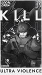  1boy absurdres armor berserk combat_helmet cover crazy_grin crazy_smile english_text fyugins_png grin gun guts_(berserk) helmet highres holding holding_gun holding_weapon machine_gun male_focus military military_uniform monochrome one_eye_closed pk_machine_gun propaganda russian_ground_forces russo-ukrainian_war shoulder_pads skull smile solo teeth weapon 