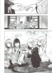  6+girls :d animal_ears blush breasts closed_eyes family family_bonding feet grandmother_and_granddaughter highres hong_meiling houraisan_kaguya if_they_mated inaba_tewi izayoi_sakuya jewelry large_breasts monochrome mother_and_child mother_and_daughter multiple_girls open_mouth parent_and_child rabbit_ears rabbit_girl reisen_udongein_inaba ring science_babies sitting smile touhou translation_request wariza yagokoro_eirin yohane yuri 