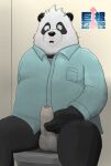  2022 anthro balls big_dick_day black_nose clothing erection genitals giant_panda hi_res humanoid_genitalia humanoid_hands humanoid_penis kemono koh_say_hello male mammal overweight overweight_male penis shirt solo topwear ursid white_body 