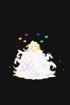  1girl aislan black_background blue_flower commentary deltarune dress english_commentary floating_hair flower flowery_(deltarune) frilled_dress frills genderswap genderswap_(mtf) green_flower highres long_hair long_sleeves omega_flowery puffy_long_sleeves puffy_sleeves purple_flower solo utdr_(toby_fox) very_long_hair yellow_eyes yellow_flower 