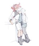  2girls asticassia_school_uniform black_boots black_hairband black_pantyhose blue_eyes boots closed_eyes commentary green_jacket green_shorts gundam gundam_suisei_no_majo hairband hamya1025 hand_on_another's_waist highres hug jacket korean_commentary long_hair miorine_rembran multiple_girls open_mouth pantyhose ponytail school_uniform shorts simple_background suletta_mercury thick_eyebrows white_background white_jacket white_shorts yuri 