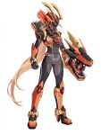  1girl absurdres alternate_eye_color arm_cannon armor armored_boots assault_visor biometal blonde_hair body_armor bodysuit boots breasts chest_cannon commission commissioner_upload covered_abs covered_navel cynthia_(mega_man_zx_zeta) elbow_gloves fake_horns forehead_jewel full_body gauntlets gloves helmet high_heel_boots high_heels highres horned_helmet horns knee_armor knee_boots long_hair mechanical_ears medium_breasts mega_man_(series) mega_man_zx model_f_(mega_man) non-web_source ponytail red_eyes redesign shoulder_armor solo thighs transparent_background uta_guipiy weapon 