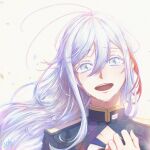  1girl 86_-eightysix- absurdres antenna_hair blue_eyes commentary_request crying crying_with_eyes_open dated grey_hair hair_between_eyes highres long_hair_between_eyes looking_at_viewer multicolored_hair open_mouth portrait red_streaks signature single_hair_streak solo streaked_hair streaming_tears t830625 tears vladilena_millize 