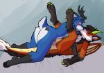  4_fingers 4_toes anal anal_penetration anthro anthro_on_anthro antlers balls black_body black_fur blue_body blue_fur blush blush_lines bodily_fluids canid canine cervid claws dragon duo eagle_position eyes_closed feet fingers fluffy fox from_front_position fur genital_fluids genitals heart_(marking) hi_res hooves horn hybrid kerchief ketei kiss_on_lips kissing legs_in_air lying male male/male male_penetrated male_penetrating male_penetrating_male mammal missionary_position motion_lines multicolored_kerchief neckerchief on_back orange_body orange_fur penetration precum rainbow_kerchief rainbow_neckerchief sex simple_background toe_claws toes white_body white_fur 