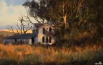 abandoned art_study artist_name blue_sky cloud cloudy_sky commentary debjitduttaart english_commentary evening field grass highres house no_humans original outdoors scenery sky tree 