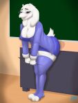  3:4 anthro big_breasts bighunkwoof boss_monster bovid breasts caprine chalkboard classroom cleavage clothed clothing digital_media_(artwork) eyewear female footwear fur glasses hi_res horn huge_breasts legwear long_ears looking_at_viewer mammal mature_anthro mature_female nipples open_mouth school smile socks solo sweater teacher teacher_clothing topwear toriel undertale undertale_(series) video_games white_body white_fur 