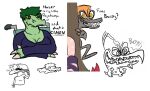  anthro clothed clothing dialogue dinosaur duo english_text female goodbye_volcano_high green_body green_hair grey_body hair humor male naser_(gvh) nrool olivia_(snoot_game) orange_eyes pterodactylus pterosaur reptile scalie sharp_teeth sketch sketch_page snoot_game_(fan_game) teeth text toony video_games wheelchair yellow_sclera 
