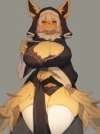  1girl animal_ears baburusushi blush bra breasts cleavage curvy furry highres jolteon large_breasts nun panties pokemon solo thighhighs thighs underwear white_hair 