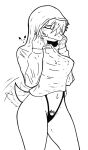  absurd_res bottomless clothed clothing deltarune eyes_closed female freckles hair hi_res hoodie monochrome navel panties pubes sketch solo susie_(deltarune) tail_motion tailwag thick_thighs topwear undertale_(series) underwear video_games wide_hips yakkokatto 