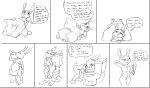  2018 anthro belly big_belly bottomwear bottomwear_down breasts clothed clothing comic cuff_(restraint) dialogue digestion disney drinking english_text female handcuffs hyper hyper_belly judy_hopps lagomorph leporid mammal metal_cuffs monochrome nick_wilde nipples oral_vore pants pants_down partially_clothed rabbit restraints scut_tail short_tail silent_e sitting smile text toilet vore zootopia 