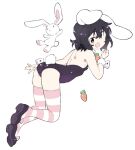  1girl :o animal_ears ass black_hair carrot carrot_necklace detached_collar inaba_tewi jewelry kt_kkz looking_at_viewer looking_back necklace open_mouth playboy_bunny rabbit rabbit_ears rabbit_tail shoes stuffed_animal stuffed_bunny stuffed_toy tail thighhighs touhou wrist_cuffs 