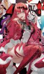  1girl absurdres artist_name black_nails blue_eyes fairy_knight_tristan_(fate) fate/grand_order fate_(series) frills hair_between_eyes highres holding holding_skull long_hair looking_at_viewer open_mouth pink_hair pink_thighhighs pointy_ears shei99 skull teeth thighhighs twitter_username upper_teeth 