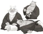  2022 absurd_res anthro asian_mythology belly big_belly clothed clothing dragon duo east_asian_mythology eastern_dragon eyes_closed food hi_res humanoid_hands huynhduyad14 kemono lying male mammal moobs mythology nipples overweight overweight_male sitting sleeping suid suina sus_(pig) wild_boar 