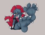  anthro barefoot bite claws clothing fang_the_weavile feet female foot_focus fur generation_4_pokemon looking_at_viewer nintendo one_eye_closed piercing pokemon pokemon_(species) red_eyes robbleu sitting soles solo toe_claws toe_wiggle toes tongue tongue_bite tongue_out torn_clothing video_games weavile wink winking_at_viewer 