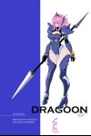  1girl armor armored_leotard artist_name blue_background breasts cleavage clothing_cutout dragoon_(final_fantasy) english_text final_fantasy final_fantasy_v full_body gauntlets hairband helmet high_heels highres holding holding_polearm holding_weapon large_breasts lenna_charlotte_tycoon leotard pink_hair polearm sakuraidai shoulder_armor sidelocks solo spear thighs weapon white_background 