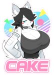  2019 anthro big_breasts black_clothing black_hair black_shirt black_topwear blue_eyes blush blush_stickers breasts canid canine canis cleavage clothed clothing domestic_dog ear_piercing female hair hair_over_eye hi_res inner_ear_fluff jacket looking_at_viewer maggie_applebee mammal one_eye_obstructed piercing shirt short_hair simple_background smile solo theycallhimcake topwear tuft white_background white_clothing white_jacket white_topwear 