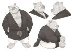 2022 absurd_res anthro belly big_belly clothed clothing hi_res huynhduyad14 kemono male mammal multiple_poses overweight overweight_male pose sitting solo suid suina sus_(pig) wild_boar 