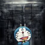  1:1 2019 anthro bell blue_body blue_fur collar crossed_arms domestic_cat door doraemon doraemon_(character) felid feline felis front_view fur glass_door looking_at_viewer machine male mammal mt_tg open_mouth red_collar red_nose robot shaded solo standing tongue whiskers white_body white_fur 