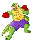  2020 alligator alligatorid alpha_channel anthro belly biped bottomwear boxing_gloves boxing_shorts brok_(character) brok_the_investigator clothing crocodilian green_body handwear hi_res jomooval male reptile scalie shorts simple_background slightly_chubby solo transparent_background video_games 