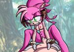  2022 amy_rose anthro areola bodily_fluids breasts clothing duo eulipotyphlan female female_penetrated fours_(artist) genital_fluids genitals gloves green_eyes handwear hedgehog human human_on_anthro interspecies male male/female male_penetrating male_penetrating_female mammal navel nipples penetration penile penile_penetration penis penis_in_pussy pussy pussy_juice sega sex smile sonic_the_hedgehog_(series) sweat vaginal vaginal_penetration 