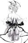  adjusting_clothes aeyga ass back bat_wings bridal_gauntlets demon_girl head_wings highres huge_ass leotard lilith_aensland looking_to_the_side monochrome short_hair sketch vampire_(game) wings 