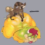  2022 anal anal_penetration anthro ball_slap balls big_balls big_butt bowser brown_body brown_fur butt duo fur genitals grey_background guardians_of_the_galaxy hi_res huge_butt huge_hips koopa looking_pleasured macrolee male male/male mammal mario_bros marvel nintendo penetration procyonid raccoon rocket_raccoon scalie simple_background size_difference slap small_dom_big_sub teeth_showing video_games 