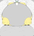  3_toes 4_fingers anthro belly big_belly crush dragon feet fingers grey_belly grey_tail hi_res hyper hyper_belly immobile inflation male morbidly_obese obese overweight overweight_anthro overweight_male simple_background solo toes trapped white_background white_body wings yellow_body zephy_03 