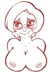  anthro blush breasts dinosaur eyewear female glasses goodbye_volcano_high hair hi_res looking_away mature_female monochrome mrs._roberts_(gvh) nipples nude reptile scalie sketch snoot_game_(fan_game) solo steel_soul 