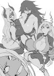  4girls bangs between_breasts bodysuit boku_no_hero_academia boots breast_press breasts covered_nipples domino_mask drill_hair expressionless from_behind from_side garter_straps grin hadou_nejire hair_horns hair_intakes henriiku_(ahemaru) highres huge_breasts kneeling knees_together_feet_apart licking_lips long_hair looking_at_viewer looking_up mask midnight_(boku_no_hero_academia) mirko mount_lady multiple_girls parted_bangs sidelocks simple_background skin_tight smile smug superhero thigh_boots thighhighs thighs tongue tongue_out twin_drills very_long_hair white_background 