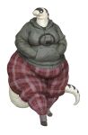  anthro black_mesa bottomwear california_kingsnake cettus clothing female footwear hand_in_pocket hi_res hoodie maeve_gibson obese obese_anthro obese_female overweight overweight_anthro overweight_female pants pockets reptile scalie simple_background snake socks solo sweatpants topwear walking white_background wide_hips 