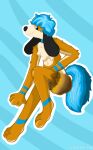  anthro blue_hair blue_tail brown_body brown_fur canid canine church diaper feces fur getchoo_pup hair hi_res intersex intersex/male male mammal messy_diaper paws pooping scat soiled_diaper soiling soiling_diaper solo 