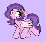  crown cutie_mark digital_media_(artwork) equid equine eyelashes feathered_wings feathers female feral hair hasbro mammal mlp_g5 moozua my_little_pony pegasus pink_body pink_feathers pipp_petals_(mlp) purple_background purple_hair purple_tail simple_background smile solo tongue tongue_out walking wings 