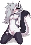  andromorph anthro black_body black_fur canid canid_demon collar crossgender demon fti_crossgender fur genitals grey_body grey_fur grey_hair hair hellhound helluva_boss hi_res intersex intersex/male kironzen kneeling looking_at_viewer loona_(helluva_boss) male mammal multicolored_body multicolored_fur navel nipples open_mouth open_smile pussy red_sclera simple_background smile solo spiked_collar spikes tongue tongue_out white_body white_fur 