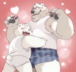  &lt;3 2022 4_fingers anthro blush boxers_(clothing) clothed clothing duo embrace eyewear fingers fur garouzuki gin_(garouzuki) glasses hug ken_(garouzuki) male male/male mammal overweight overweight_male pawpads polar_bear shirt simple_background tank_top topwear underwear ursid ursine white_body white_fur young 