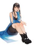  1girl arm_warmers bike_shorts black_hair boots breasts dress final_fantasy final_fantasy_viii full_body gloves highres legs_together long_hair looking_at_viewer medium_breasts mmariesr open_clothes rinoa_heartilly skirt sleeveless_duster solo 