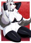  anthro areola armwear big_breasts black_nose breasts canid canid_demon clothing collar crotch_tuft demon digital_media_(artwork) dirtyduckart ear_piercing ear_ring elbow_gloves eyelashes female fur genitals gloves grey_body grey_fur grey_hair hair handwear hellhound helluva_boss hi_res huge_breasts kneeling legwear long_hair long_tail looking_at_viewer loona_(helluva_boss) mammal nipples notched_ear piercing pose pussy red_sclera ring_piercing sharp_teeth spiked_collar spikes stockings teeth tuft white_areola white_body white_eyes white_fur wide_hips 