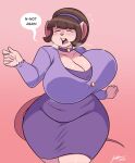  anthro bangs big_breasts big_ears blush bottomwear breasts breath brown_hair buckteeth cleavage clothed clothing collar dialogue female hair hi_res jwinkz mammal mouse murid murine open_mouth panting pink_nose rodent running shirt simple_background skirt solo speech_bubble teeth topwear 