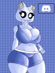  anthro big_breasts black_eyes blue_body blue_clothing blue_fur breasts chubby_female clothing clyde_(discord) discord_(app) female fur hands_behind_back hi_res humanoid inner_ear_fluff solo thick_thighs tuft unknown_species v-cut wide_hips 