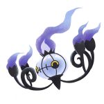  ^_^ absurdres chandelure closed_eyes commentary_request fire flame full_body highres no_humans omamori_koban pokemon pokemon_(creature) purple_fire simple_background solo white_background 