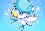  animal_focus bird blue_eyes bright_pupils bubble commentary_request duck hyou_(hyouga617) looking_at_viewer no_humans open_mouth outline pokemon pokemon_(creature) quaxly solo white_pupils 