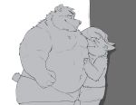  2022 anthro belly big_belly blush canid canine canis clothing domestic_dog duo hi_res humanoid_hands kangarogon kemono male male/male mammal moobs overweight overweight_male tongue tongue_out underwear ursid 