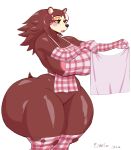  2022 absurd_res animal_crossing anthro apron areola armwear big_breasts big_butt black_nose breasts brown_body butt clothing digital_media_(artwork) eulipotyphlan eyelashes female hedgehog hi_res huge_butt huge_hips huge_thighs legwear mammal nintendo nipple_outline pink_areola plankboy sable_able simple_background solo thick_thighs video_games white_background wide_hips 